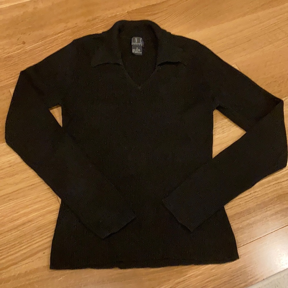INC Black Ribbed V-Neck Sweater - Size S